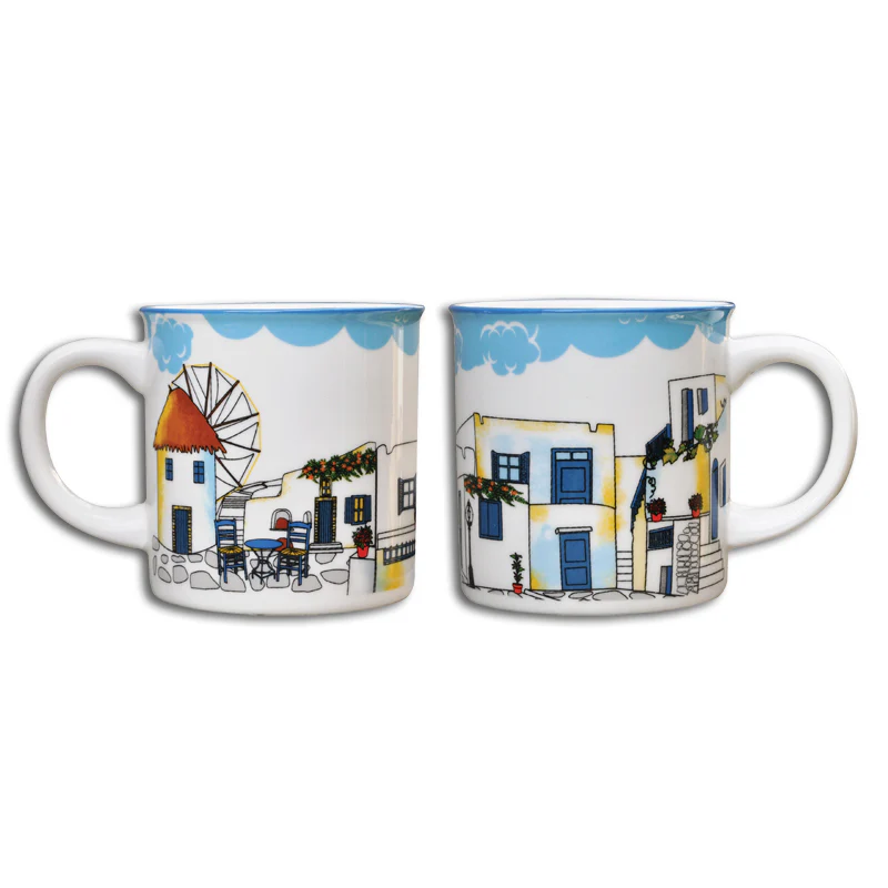 Ceramic Coffee Mug - Cyclades Village and Windmill