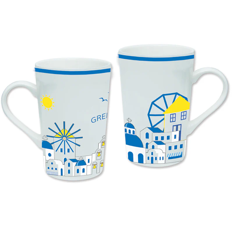 Tall Ceramic Coffee Mug - Greece Island Theme