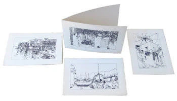 Greek Stationary Card Sample Set - Black White - Apollon Art Gallery Of Mykonos - Set of 4