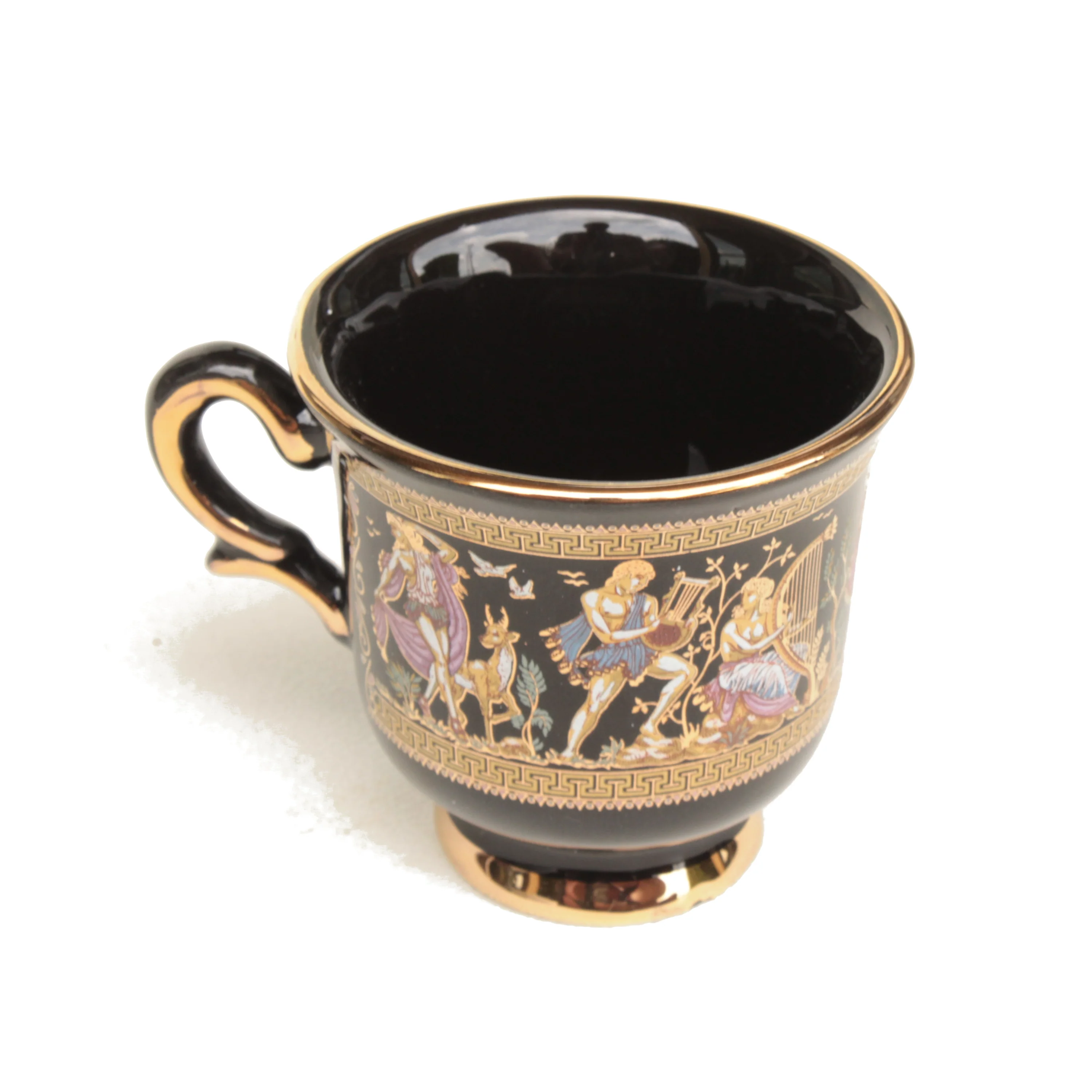 Demitasse Cups And Saucers (Set of Six) - Black Greek Key With 24K Gold - Image 3