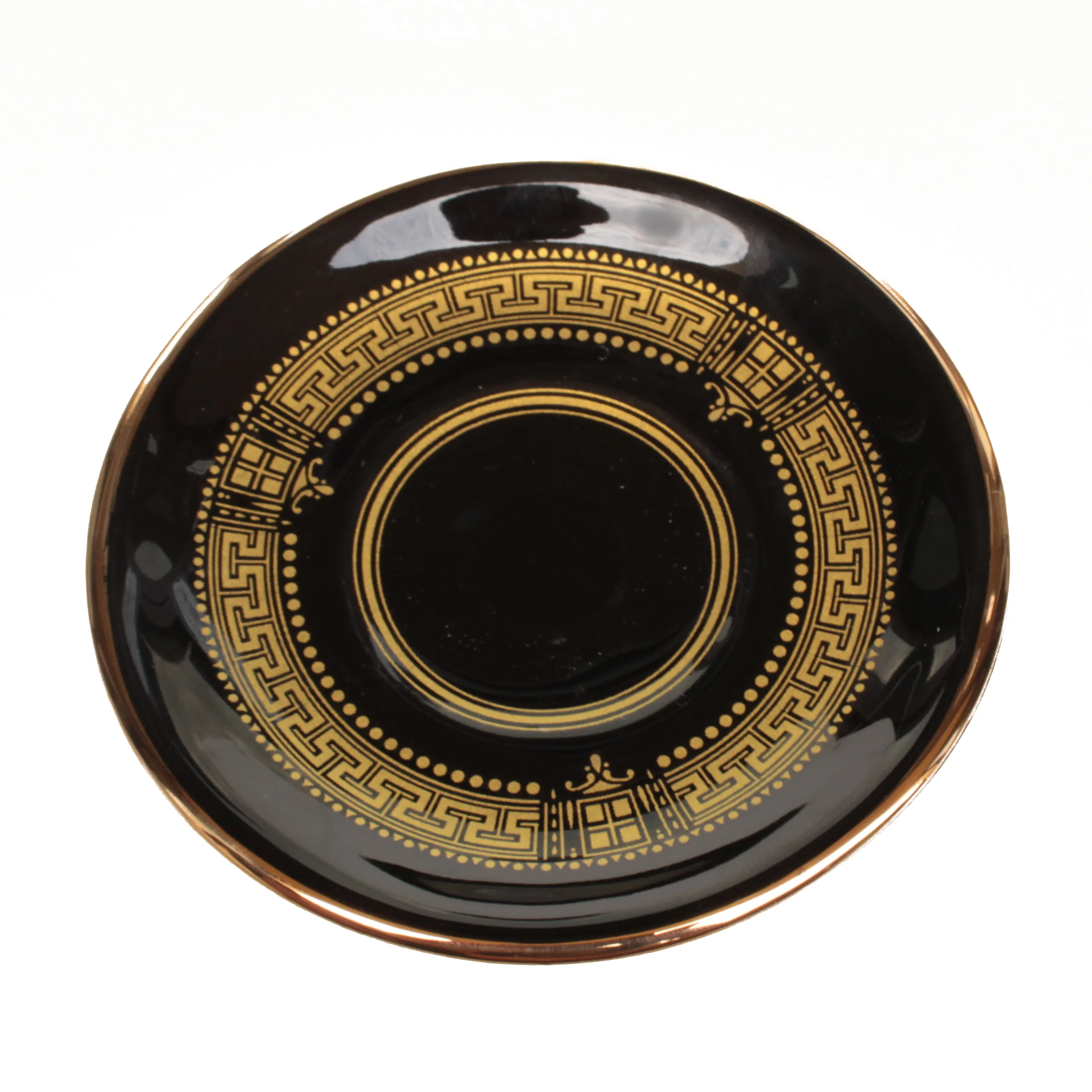 Demitasse Cups And Saucers (Set of Six) - Black Greek Key With 24K Gold - Image 4