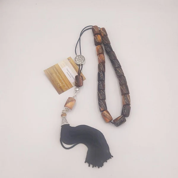 Worry Beads With Tassel - Carved Buffalo Horn