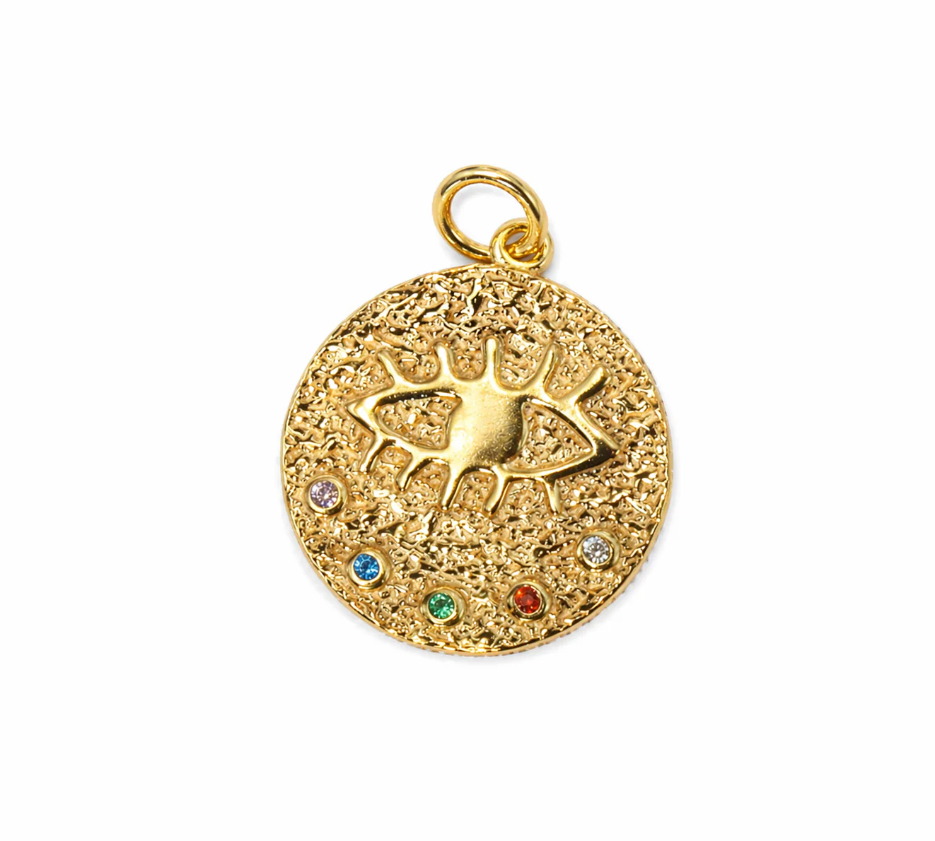 Gold Plated Evil Eye Pendant with Zirconium Charms